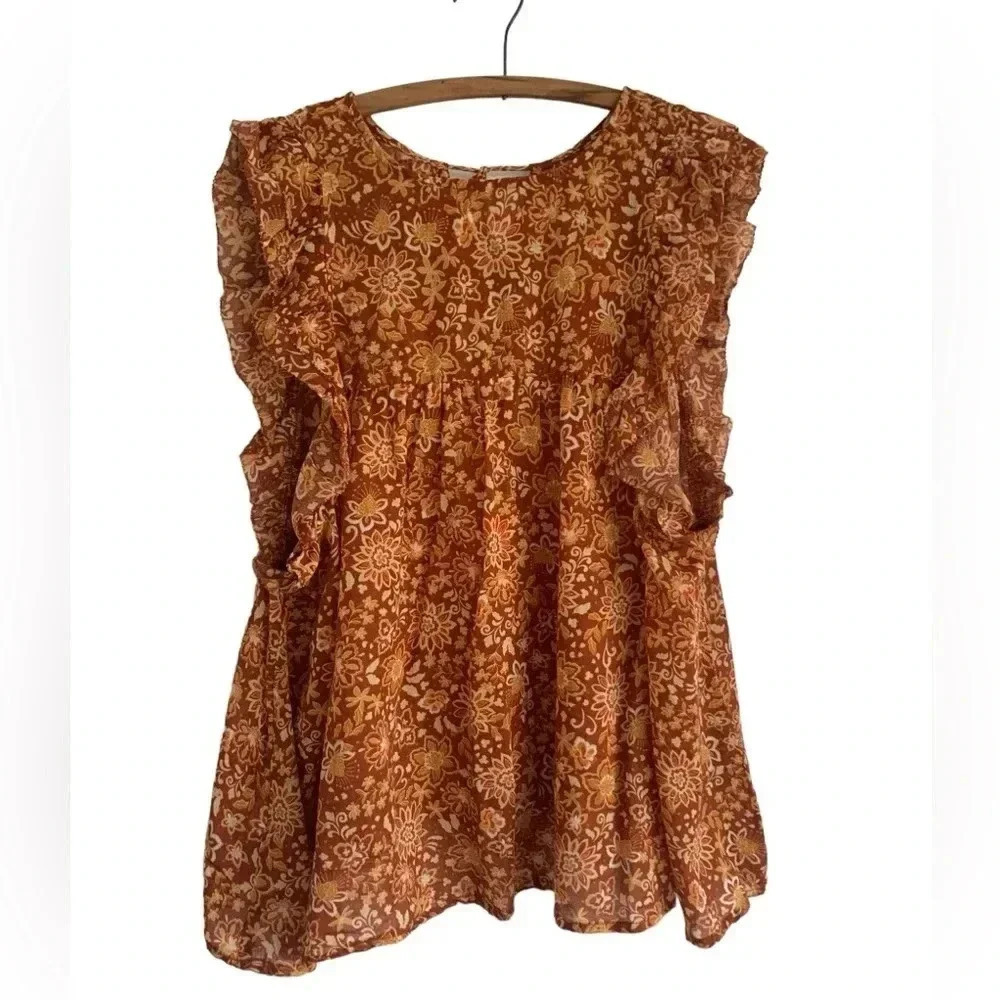 🩵SUNDRY Sienna Flutter Sleeve Blouse Size Boho Prairie Cottagecore Large - Picture 2 of 13